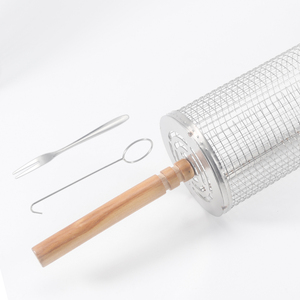 2 cái giỏ lưới nướng bằng thép không gỉ cán 304 không dính có tay cầm bằng gỗ có thể tháo rời - Product Image 2