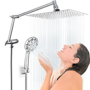 El duş başlığı ve 16 inç katlanabilir uzatma kolu ile 10 inç yüksek basınç yağmur biçimli duş kafa Combo