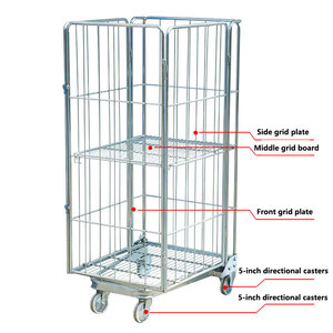 उच्च गुणवत्ता वाले स्टील गैल्वनीकरण 4 तरफ 4 दरवाजे वाले वेयरहाउस रोल कंटेनर केज ट्रॉली - Product Image 5