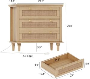OEM/ODM Wenfeng Modern Solid Wood Nightstand Wide Rattan Charging Station 3 Large Drawers <strong>Smart</strong> Bedroom Storage Home <strong>Furniture</strong> - Product Image 5