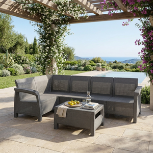 Set Divano Angolare Moderno <span class=keywords><strong>da</strong></span> Esterno a 5 Posti a Forma di L in Plastica PP, Arredamento <span class=keywords><strong>da</strong></span> <span class=keywords><strong>Giardino</strong></span> in Resina Resistente alle Intemperie per Patio - Product Image 4