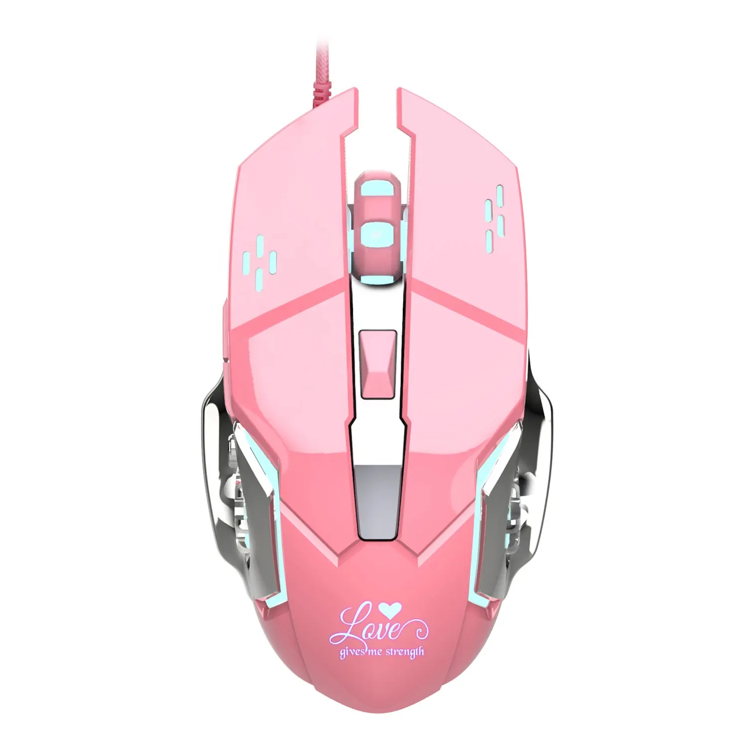 Mouse de computador com fio, mouse gamer lindo de escritório para meninas, rosa e luz branca com 3200dpi