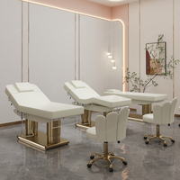 Lit de massage de beauté en métal PU or blanc, double base épaissie en acier inoxydable 4 moteurs lit de tatouage de sourcils pour salon de beauté