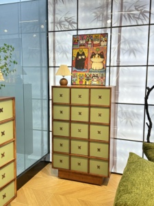 Armoire de rangement latérale en bois massif de style Mid-Century Modern vert avec un design étoilé unique pour l'ameublement de la maison - Product Image 5