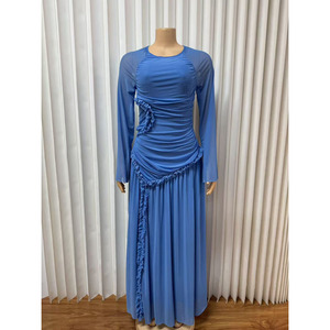 Abito Lungo Elegante da Donna all'Ingrosso, <span class=keywords><strong>Maniche</strong></span> Lunghe, Taglie Forti, Controllo Pancia, Collo Tondo <span class=keywords><strong>con</strong></span> Dettaglio Plissettato - Product Image 2