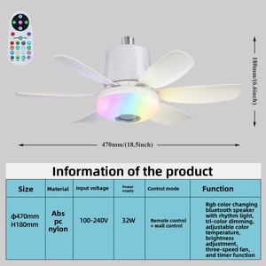 Modern E27 RGB LED <b>Ceiling</b> Fan <b>Light</b> Decor 360 Rotating Fixture with <b>Remote</b> <b>Control</b> for Living Room Lighting - Product Image 5