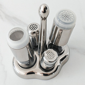Juego de recipientes para condimentos de acero inoxidable, forma cilíndrica con tapa con orificio, transparente, para condimentos sólidos, botellas de almacenamiento para cocina - Product Image 2