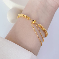 Bracelet en acier inoxydable tressé minimaliste de style coréen, plaqué or 18 carats, cadeau tendance pour les meilleures amies, réglable