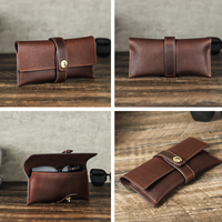 Étui à lunettes vintage en cuir de vachette pleine fleur tanné végétal, patiné, pochette de rangement pour lunettes en cuir véritable