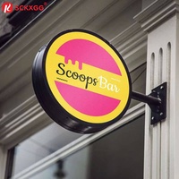 Enseigne lumineuse ronde personnalisée rose et jaune avec motif crème glacée pour bar, pub, extérieur, à projection