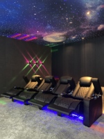 Sillón Reclinable Eléctrico de Cine en Casa, 4 Plazas, con Costuras Rojas, Muebles de Teatro, LED, Cuero Genuino, Asientos de Cine
