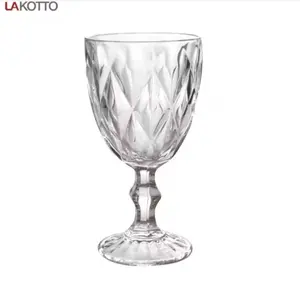 Crystal Colored Embossed Vintage Glass Drinking Glasses Cup Vintage Goblet Glass