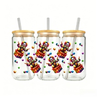 Clown Drôle Dessin Animé 16oz UV DTF Wrap Gobelet Imperméable Autocollant Transfert Comédie pour Tasse Verre Faible MOQ
