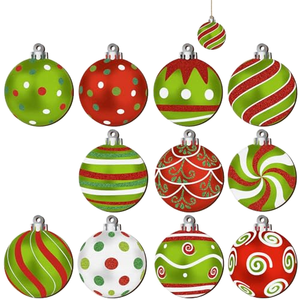 Adornos Navideños de Plástico, Bolas Redondas Colgantes con Patrones Rojos y Verdes, Decoraciones Festivas - Product Image 1