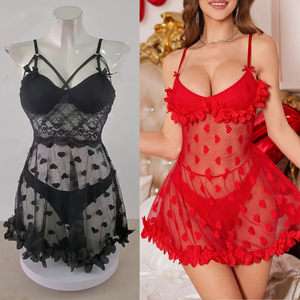 Nuovo arrivo da <span class=keywords><strong>donna</strong></span> Sexy Lingerie di san valentino abito in pizzo <span class=keywords><strong>rosso</strong></span> trasparente pigiami con stampa a cuore ad alta elasticità Mini pigiami - Product Image 4