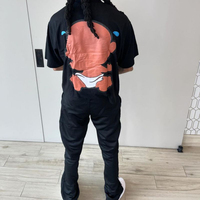 Setelan Olahraga Scoopera Stripes Big Logo Cropped Oversize Dua Potong Lengan Pendek Celana Stacked Tracksuit untuk Pria