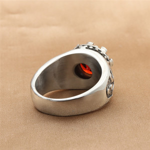 yunnique Retro Men's Stainless Steel <b>Rings</b> With <b>Black</b> Red Clear Stone Bezel Setting Geometric Design Gift Jewelry - Product Image 2
