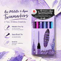 Lot de 6 marqueurs métalliques avec pinceau aquarelle et stylos à pointe fine, ensemble violet lilas pour la calligraphie et la création de cartes