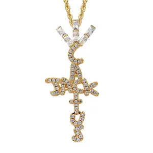 Travis Scott Brand Hip Hop Jewelry 18k Gold Iced Out Lab Diamond Charm Cactus Jack Cross Pendant Necklace