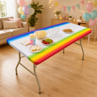 Weiße und Regenbogenfarbene PEVA-Tischdecke, Passend für 8 Fuß, Wasserdichte Einweg-Rechteckige Kunststoff-Tischabdeckung für Cocktail-Empfänge