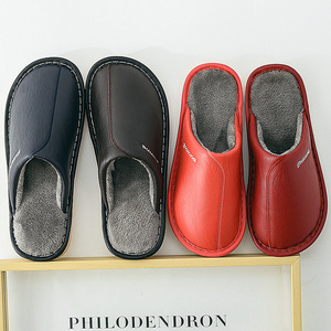 Chaussons d'hiver imperméables et chauds en PU, antidérapants, pour la maison, en cuir - Product Image 2