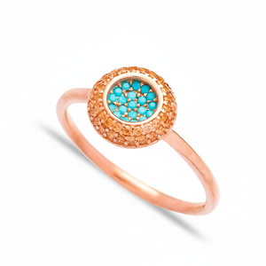 Citrine and Ruby Zircon Stone <b>CZ</b> Double Round Design Cluster <b>Ring</b> Fine Jewellery Handcrafted 925 Sterling Silver Jewelry - Product Image 2