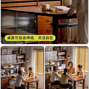 Solid Wood <b>Sideboard</b> With Storage And Integrated Dining Table For Living Room Cabinet Use - Product Image 4