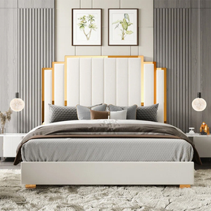 PZCN HOME Wholesale Cheap Modern White Fabric Upholstered <strong>Bed</strong> king Size <strong>Bed</strong> <strong>Frame</strong> Queen Size <strong>Bed</strong> <strong>Frame</strong> with <strong>Gold</strong> Decoration - Product Image 2