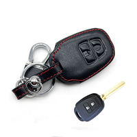 Housse de clé de voiture en cuir à 2 boutons pour Toyota Auris HiLux Corolla Fortuner Prado Verso Camry Reiz Yaris Vitz Vios Rav4 Ractis