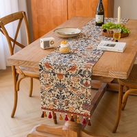 WML032 Prix de gros personnalisé INS Chemin de table long en coton et lin, style rustique, motif floral frais, avec pompons, pour café