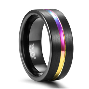 OAHLAN Anillos de tungsteno con incrustaciones de línea de colores arcoíris cambiables de 5/7/9 mm al por mayor para parejas, anillos de boda, anillos para amantes - Product Image 1