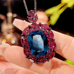 Brass Gold Plated Red Corundum Black Jadeite Pendant Necklace 15*20mm Luxury Statement Link <b>Chain</b> Unisex Daily Occasion Wear - Product Image 5