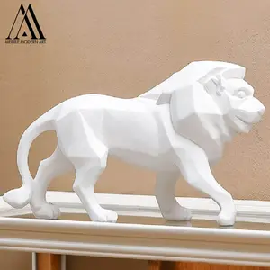 Lion ornamen dekorasi singa emas, cahaya mewah Nordik meja Modern ornamen kerajinan Resin bagian geometris