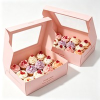 Boîte à cupcakes personnalisée avec logo, en papier pliable, pour mariage et fête, emballage transparent pour gâteaux, boîtes à cupcakes avec fenêtre