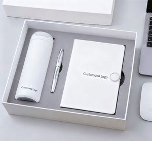 Juego de Regalo de Cuaderno de Cuero PU A5 de Color Blanco de Lujo con Impresión de Logotipo Personalizado y Tazas - Product Image 2