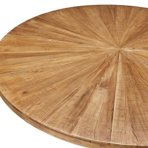 Table à manger ronde avec base en piédestal à cercles concentriques superposés en pin recyclé à motif soleil couchant - Product Image 3