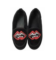 Mocasines Slip-On 2026 Hot Matty Boy Red Lips para Hombre y Mujer, Estilo Chrome Hearts, Zapatos Casuales Planos de Pana Negra