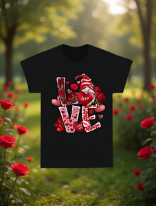 T-shirt da donna taglie forti per San Valentino, stampa cuore, rosa ed elfo, girocollo, casual, maniche a polsino, morbida, traspirante, per tutte le stagioni - Product Image 2