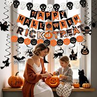 Kit de décorations pour fête d'Halloween : Bannière Joyeux Halloween avec spirales suspendues, bannière Trick or Treat, décorations spirales suspendues citrouille et chauve-souris