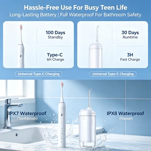 <span class=keywords><strong>Cepillo</strong></span> de Dientes Eléctrico 2 en 1 Profesional y <span class=keywords><strong>Irrigador</strong></span> Bucal Portátil con 10 Cabezales de Repuesto para Viajes - Product Image 4
