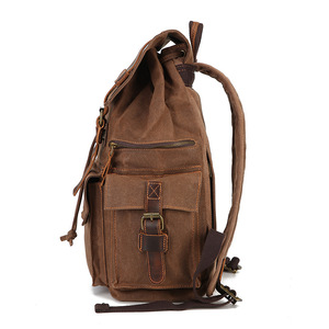 Dropshipping Shopify Retro Crazy Horse Waxed <b>Canvas</b> <b>Backpack</b> Vintage <b>Canvas</b> Rucksack Outdoor Travel Daypack - Product Image 4
