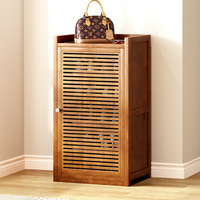 Meuble à chaussures moderne en bois, design modulaire peu encombrant, rangement ventilé, organisateur de chaussures multifonctionnel, porte à persiennes pour entrée