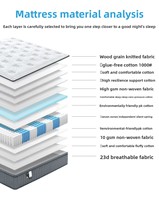 Matelas hybride haute résilience, durable, épaisseur 30 cm, fermeté douce, tissu polyester gris glacé, orthopédique, école, hôpital