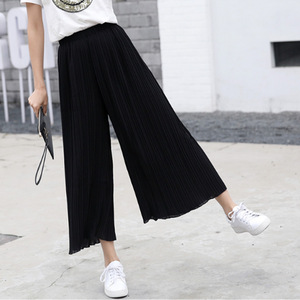 Pantalones Anchos Plisados de Cintura Alta para Mujer, Estilo Coreano, Talla Única, Color Negro, Chifón, Estilo Casual - Product Image 2