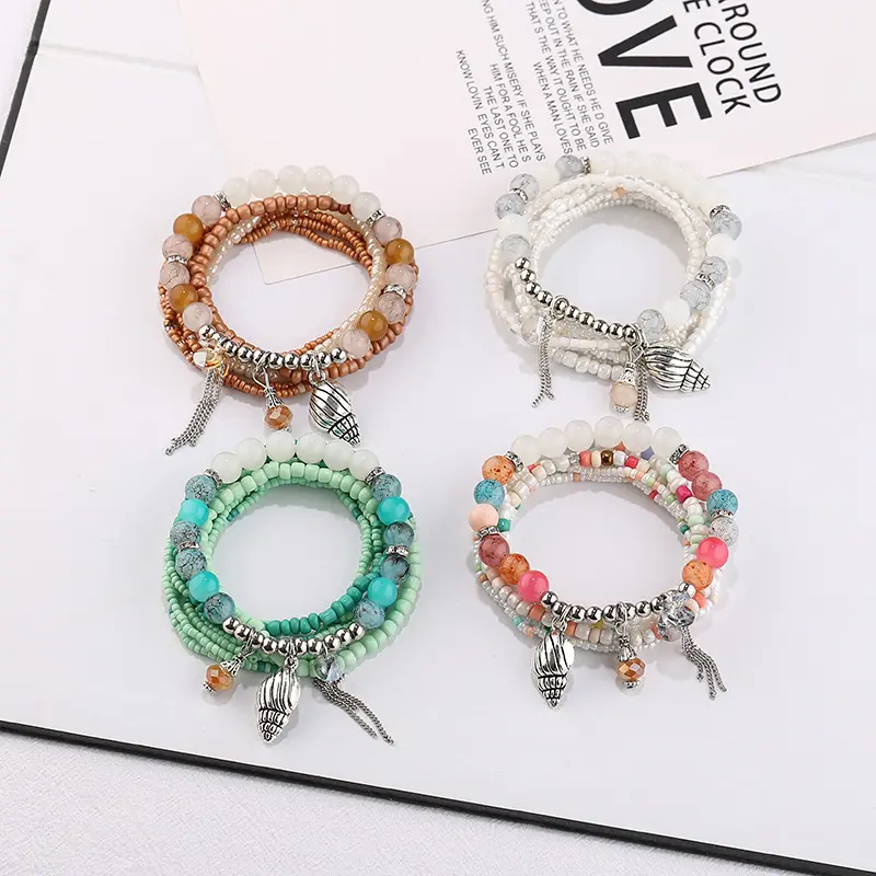 Bohemian sea style multi-layered versatile bracelet string shell beads natural stone bracelet
