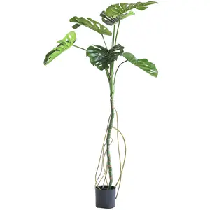 Planta artificial de folhas tropicais falsas, plantas artificiais, monstera, ramos de plantas, folhagem tropical, toque real