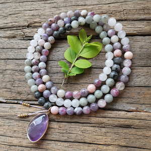 Collar de Yoga de 8mm con Ópalo Rosa de Ensueño, Turmalina y Amatista, Amor de Hermana, Pulsera Romántica y Dulce para Rezar, Joyería Espiritual, Meditación - Product Image 3