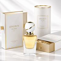 Flacon de parfum carré en verre personnalisé 50 ml, flacon de parfum en verre de haute qualité, fond épais, pulvérisation, polissage, avec bouchon à bille