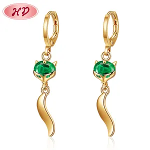 quality brand factory direct jewelry 18k gold plated hugging dangle cubic zirconia fox long drop earrings for women girls teens