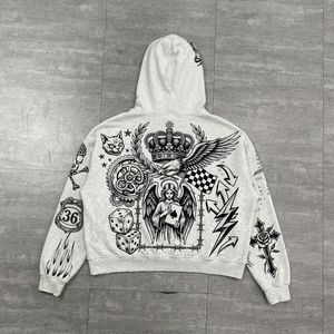 Sweat à capuche court personnalisé en molleton bouclette, imprimé DTG, effet vieilli, coupe ample et oversize, imprimé intégral, doublure gaufrée - Product Image 3
